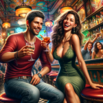 Man and woman having fun in a bar image.