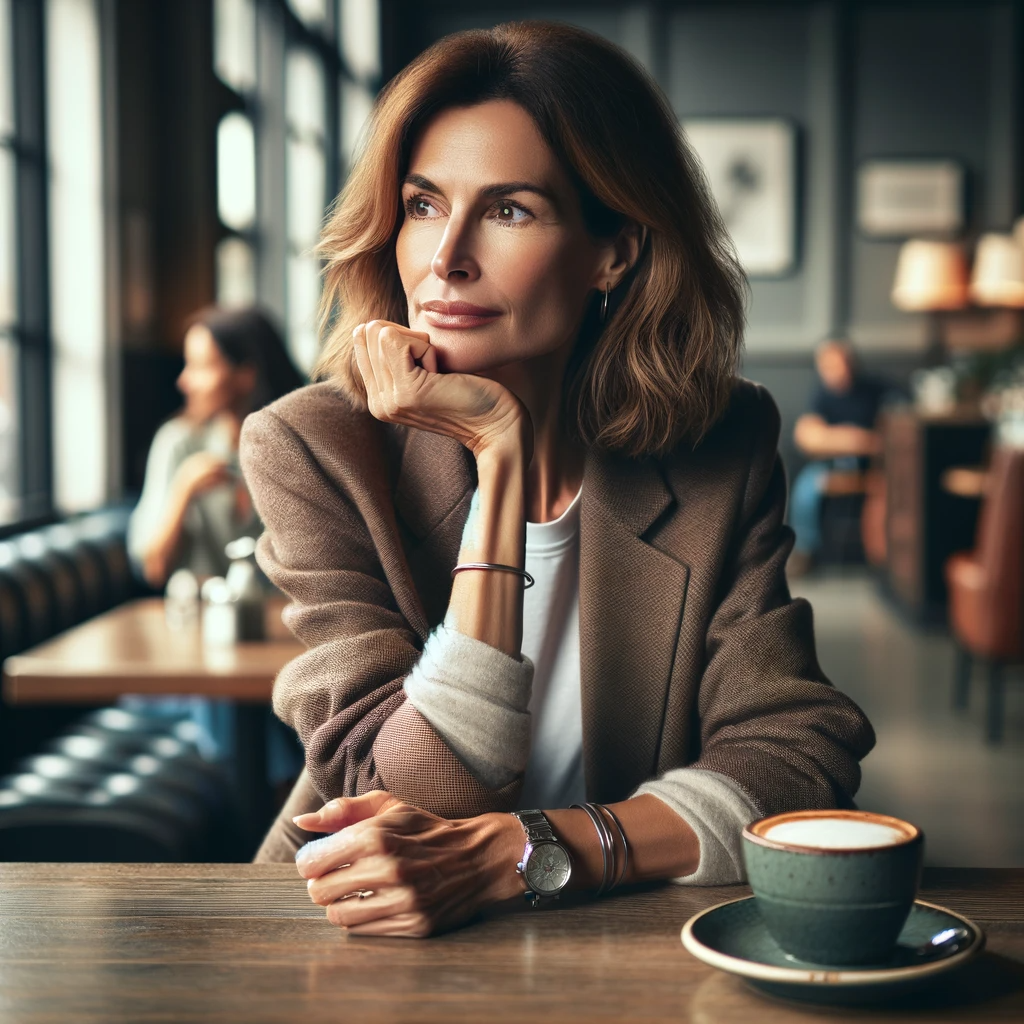 40 year old woman thinking about friends image